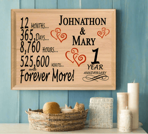 1st Anniversary Gift - Personalized Wood Plaque for Husband, Wife or Couple - 1 Year