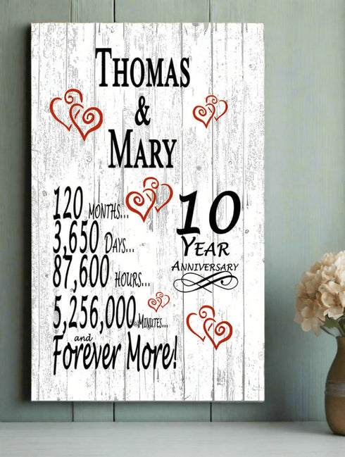 10 Year Anniversary Gift – Personalized 10th Anniversary Plaque with Custom Names