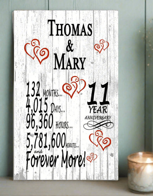 11 Year Anniversary Gift – Personalized 11th Anniversary Plaque with Custom Names