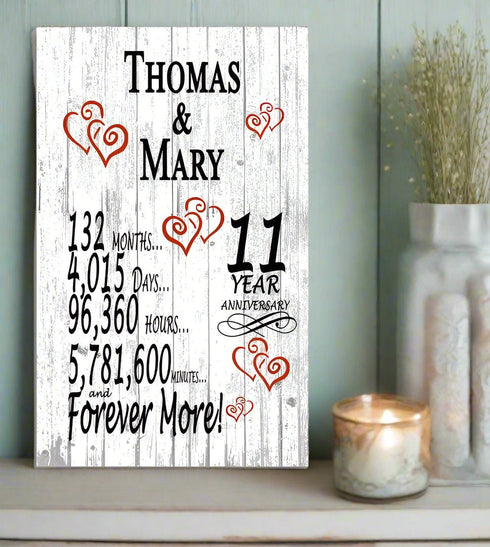 11 Year Anniversary Gift – Personalized 11th Anniversary Plaque with Custom Names