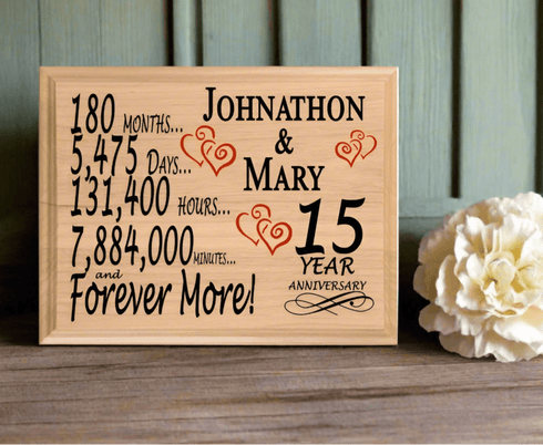 15th Anniversary Gift - Personalized Wood Plaque for Husband, Wife or Couple - 15 Year