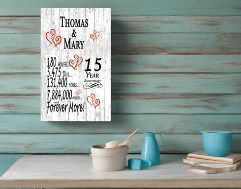 15 Year Anniversary Gift – Personalized 15th Anniversary Plaque with Custom Names