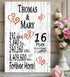 16th Anniversary Gift - Personalized Wood Plaque for Husband, Wife or Couple - 16 Year