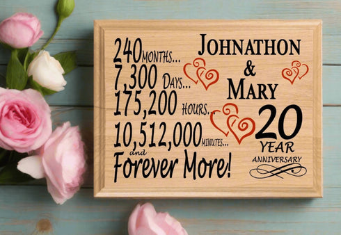 20th Anniversary Gift - Personalized Wood Plaque for Husband, Wife or Couple - 20 Year
