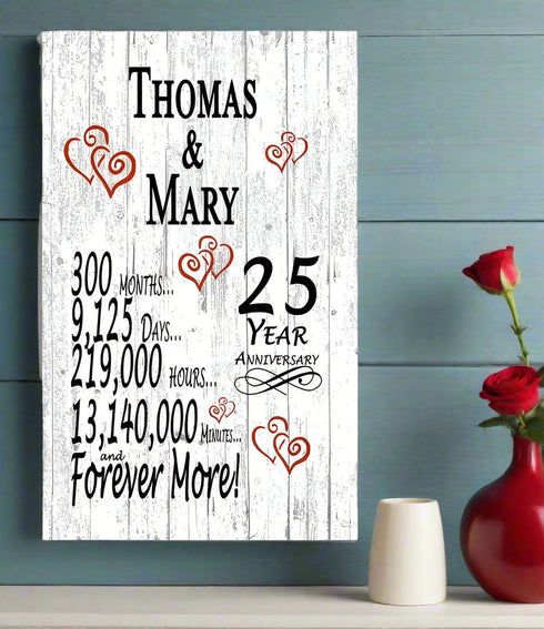 25 Year Anniversary Gift – Personalized 25th Anniversary Plaque with Custom Names