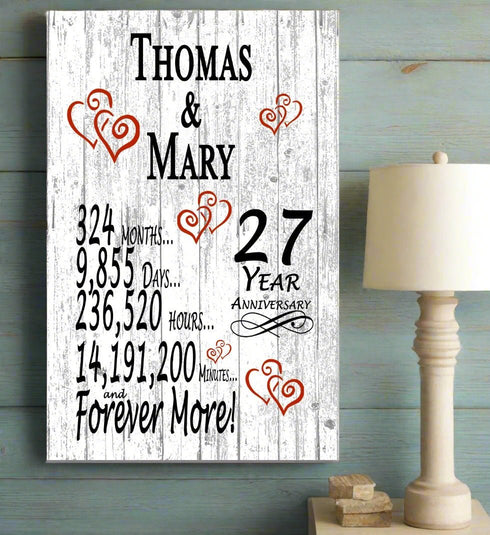 27 Year Anniversary Gift – Personalized 27th Anniversary Plaque with Custom Names