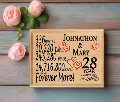 Personalized 28th Anniversary Gift – Custom Wood Keepsake for Husband, Wife, or Couple