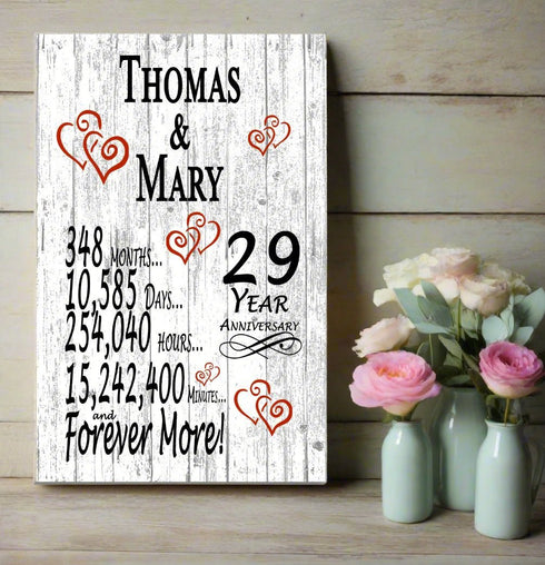29 Year Anniversary Gift – Personalized 29th Anniversary Plaque with Custom Names