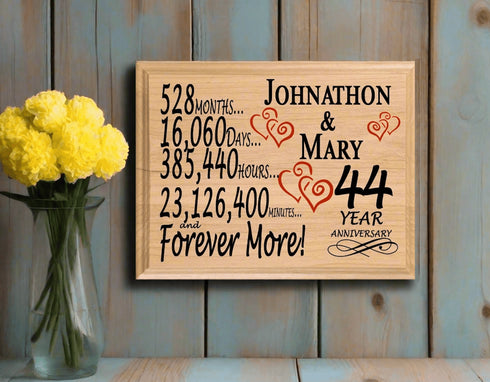 Personalized 44th Anniversary Gift – Custom Wood Keepsake for Husband, Wife, or Couple