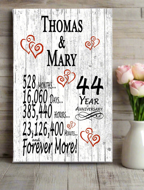 44 Year Anniversary Gift – Personalized 44th Anniversary Plaque with Custom Names