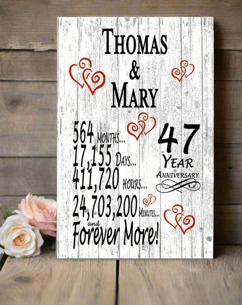47 Year Anniversary Gift – Personalized 47th Anniversary Plaque with Custom Names