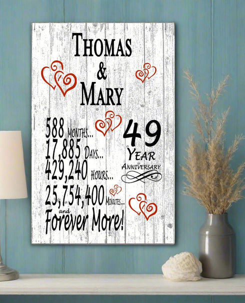 49 Year Anniversary Gift – Personalized 49th Anniversary Plaque with Custom Names