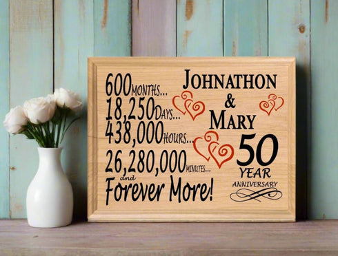 Personalized 50th Anniversary Gift – Custom Wood Keepsake for Husband, Wife, or Couple