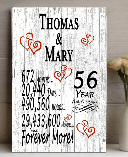 56 Year Anniversary Gift – Personalized 56th Anniversary Plaque with Custom Names