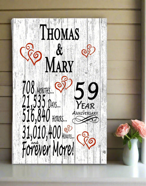 59th Anniversary Gift Personalized Farmhouse Style 59 Year Wedding Anniversary Present