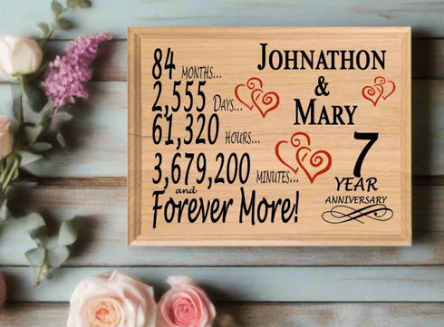 7th Anniversary Gift - Personalized Wood Plaque for Husband, Wife or Couple - 7 Year