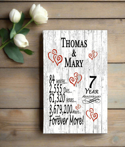 7 Year Anniversary Gift – Personalized 7th Anniversary Plaque with Custom Names