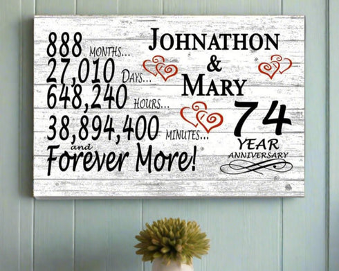 74 Year Anniversary Gift Personalized 74th Wedding Anniversary Present