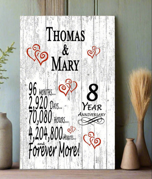 8 Year Anniversary Gift – Personalized 8th Anniversary Plaque with Custom Names