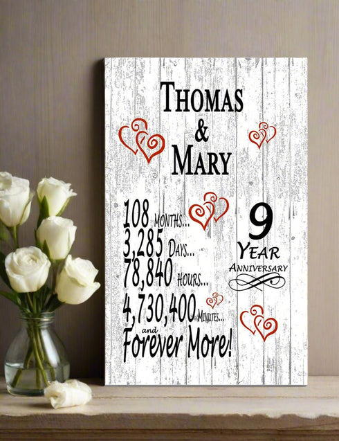 9 Year Anniversary Gift – Personalized 9th Anniversary Plaque with Custom Names