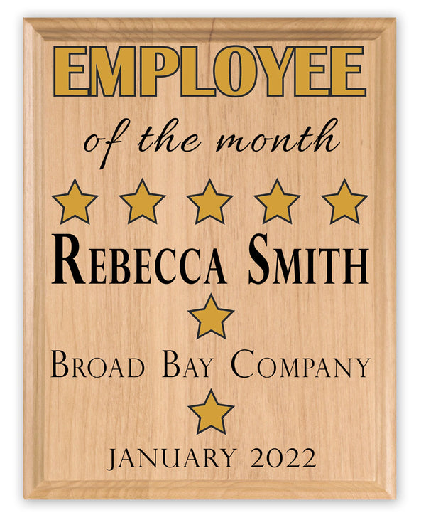 Employee of the Month Plaque Custom Recognition Award  - Solid Wood
