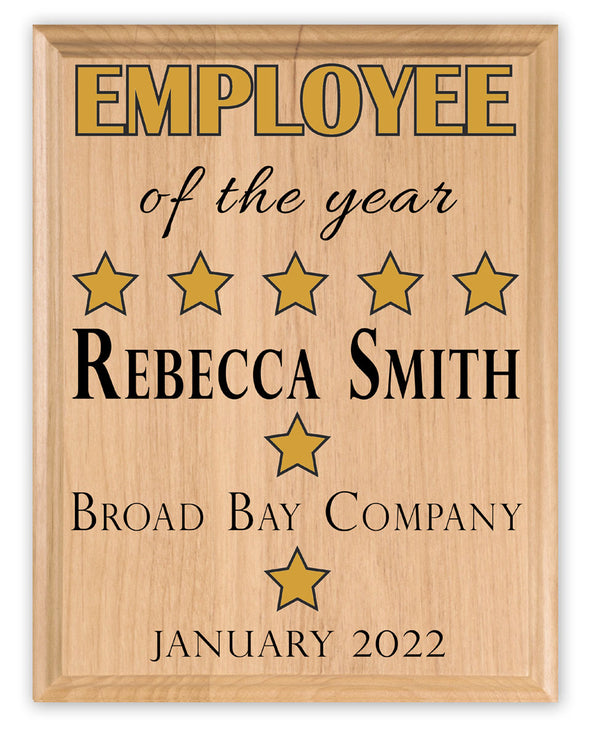 Employee of the Year Plaque Custom Recognition Award  - Solid Wood