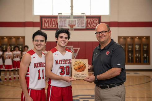 Signable Basketball Coach Gift Plaque - Team Signed Custom Wood Award