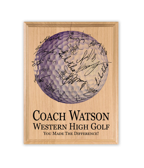 Golf Coach Gift Plaque Signable for Team Signatures and Notes