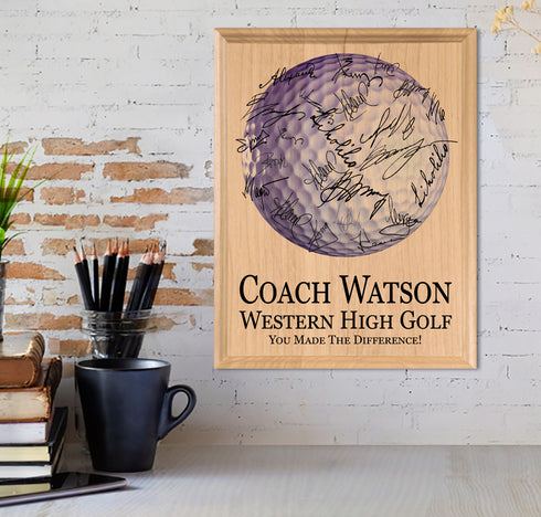 Golf Coach Gift Plaque Signable for Team Signatures and Notes