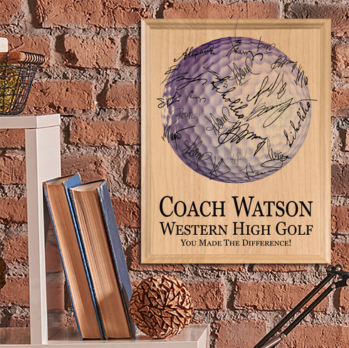 Golf Coach Gift Plaque Signable for Team Signatures and Notes