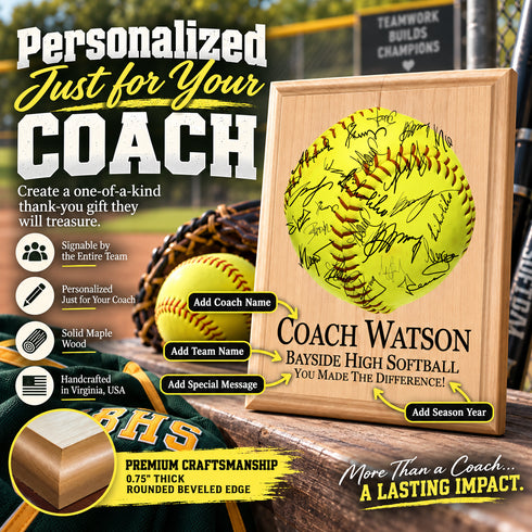 Softball Coach Gift Plaque - Signable