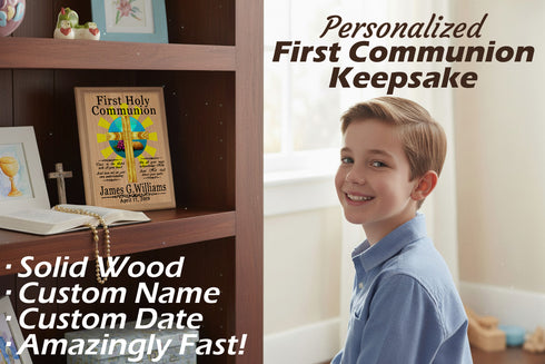 First Communion Keepsake Plaque - Personalized Wood Gift
