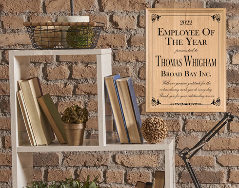 Employee of the Year Plaque Custom Professional Appreciation Gift - Solid Wood