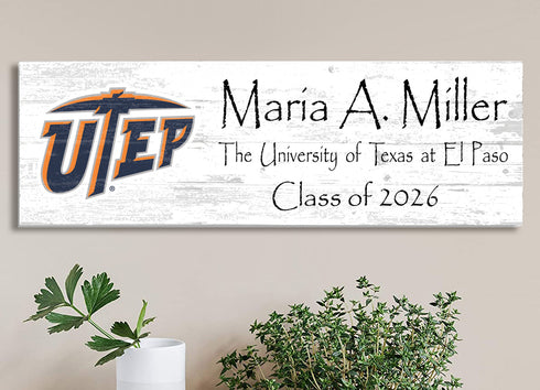 University of Texas at El Paso Class Year Plaque With Name – Personalized for Student, Alumni or Graduation Gift