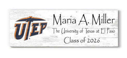 University of Texas at El Paso Class Year Plaque With Name – Personalized for Student, Alumni or Graduation Gift