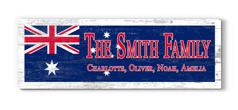 Australian Flag Family Name Sign – Personalized Australia Heritage Wood Plaque