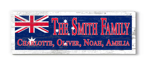Australian Flag Family Name Sign – Personalized Australia Heritage Wood Plaque
