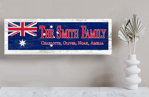 Australian Flag Family Name Sign – Personalized Australia Heritage Wood Plaque