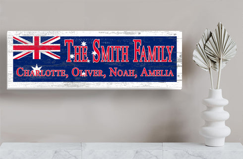 Australian Flag Family Name Sign – Personalized Australia Heritage Wood Plaque