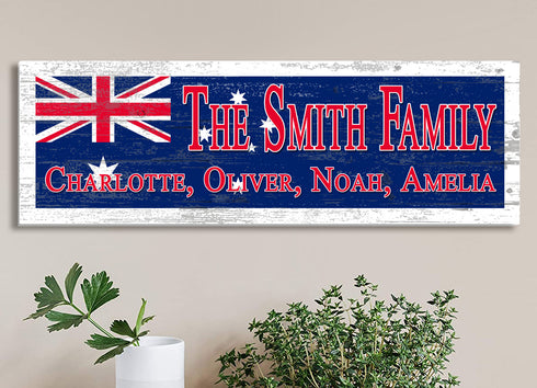Australian Flag Family Name Sign – Personalized Australia Heritage Wood Plaque