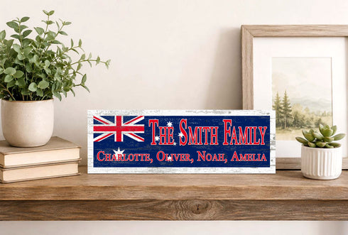 Australian Flag Family Name Sign – Personalized Australia Heritage Wood Plaque
