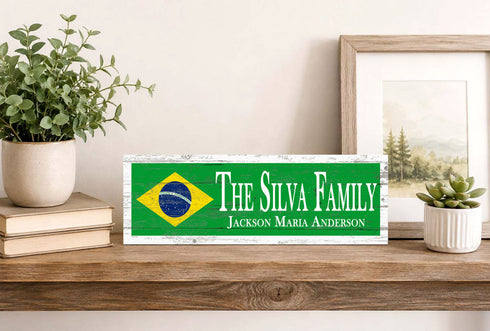 Brazilian Flag Sign - Personalized Family Name - Custom Wood Brazilian Heritage Gift