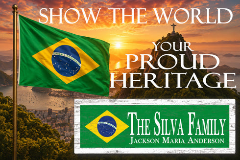 Brazilian Flag Sign - Personalized Family Name - Custom Wood Brazilian Heritage Gift