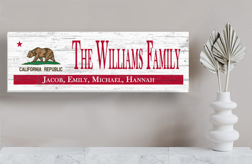 California Flag Sign - Personalized Family Name & Established Date - Custom Wood