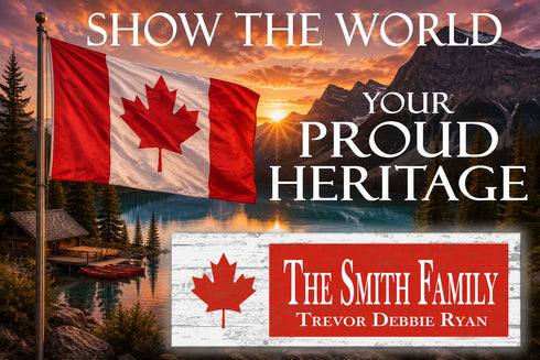 Canadian Flag Sign - Personalized Family Name - Custom Wood Canadian Heritage Gift