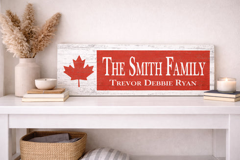 Canadian Flag Sign - Personalized Family Name - Custom Wood Canadian Heritage Gift