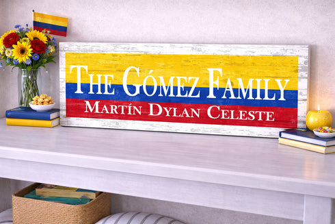 Colombian Flag Sign - Personalized Family Name - Custom Wood Colombian Heritage Gift