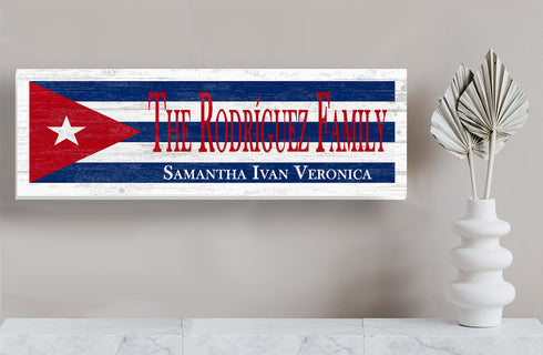 Cuban Flag Sign - Personalized Family Name - Custom Wood Cuba Heritage Gift