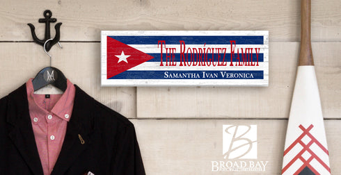 Cuban Flag Sign - Personalized Family Name - Custom Wood Cuba Heritage Gift