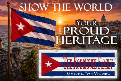 Cuban Flag Sign - Personalized Family Name - Custom Wood Cuba Heritage Gift